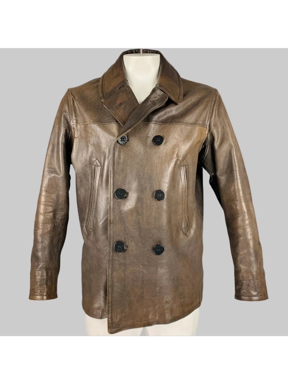 RRL by RALPH LAUREN Size XL Brown Leather Peacoat